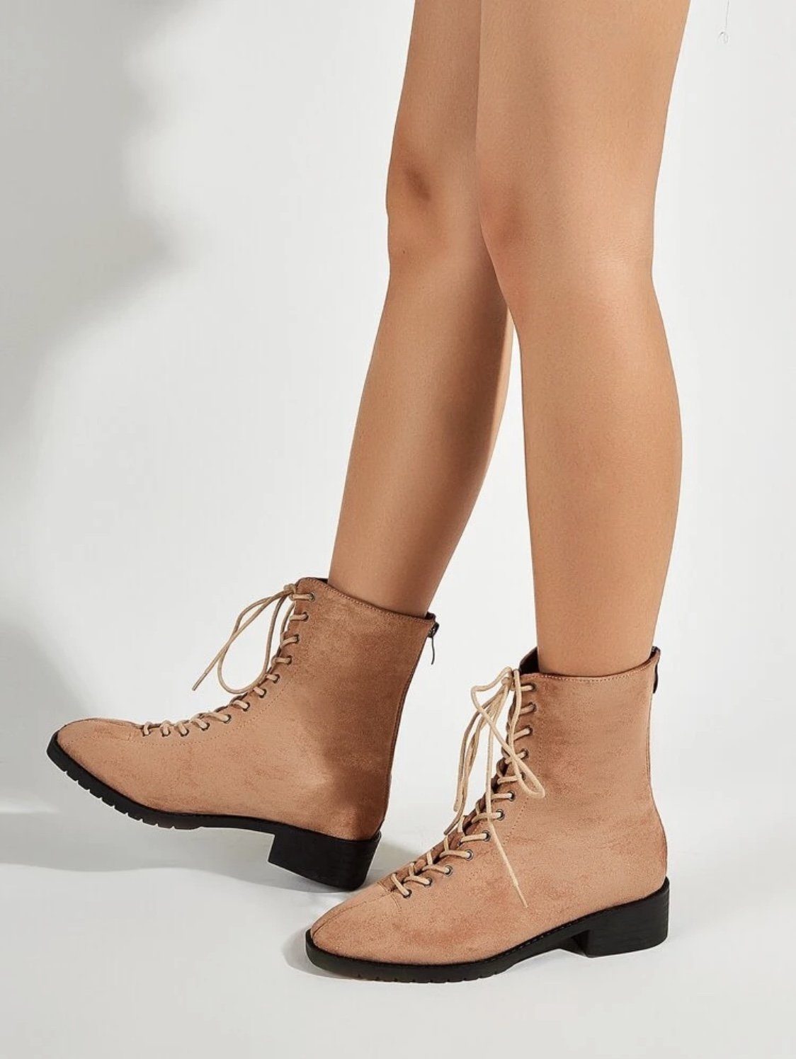 Lace-up Front Suede Ankle Boots Hippochi