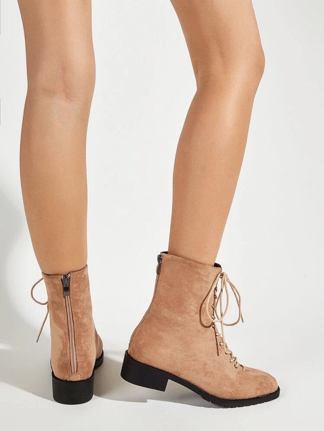 Lace-up Front Suede Ankle Boots Hippochi