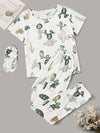 Cactus Print Pajama Set With Eye Cover Hippochi