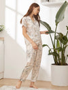 Floral Print Button Front Satin PJ Set Hippochi