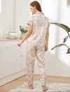 Floral Print Button Front Satin PJ Set Hippochi