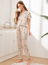 Floral Print Button Front Satin PJ Set Hippochi