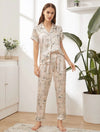 Floral Print Button Front Satin PJ Set Hippochi