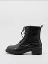 Lace-up Front Croc Embossed Ankle Boots Hippochi