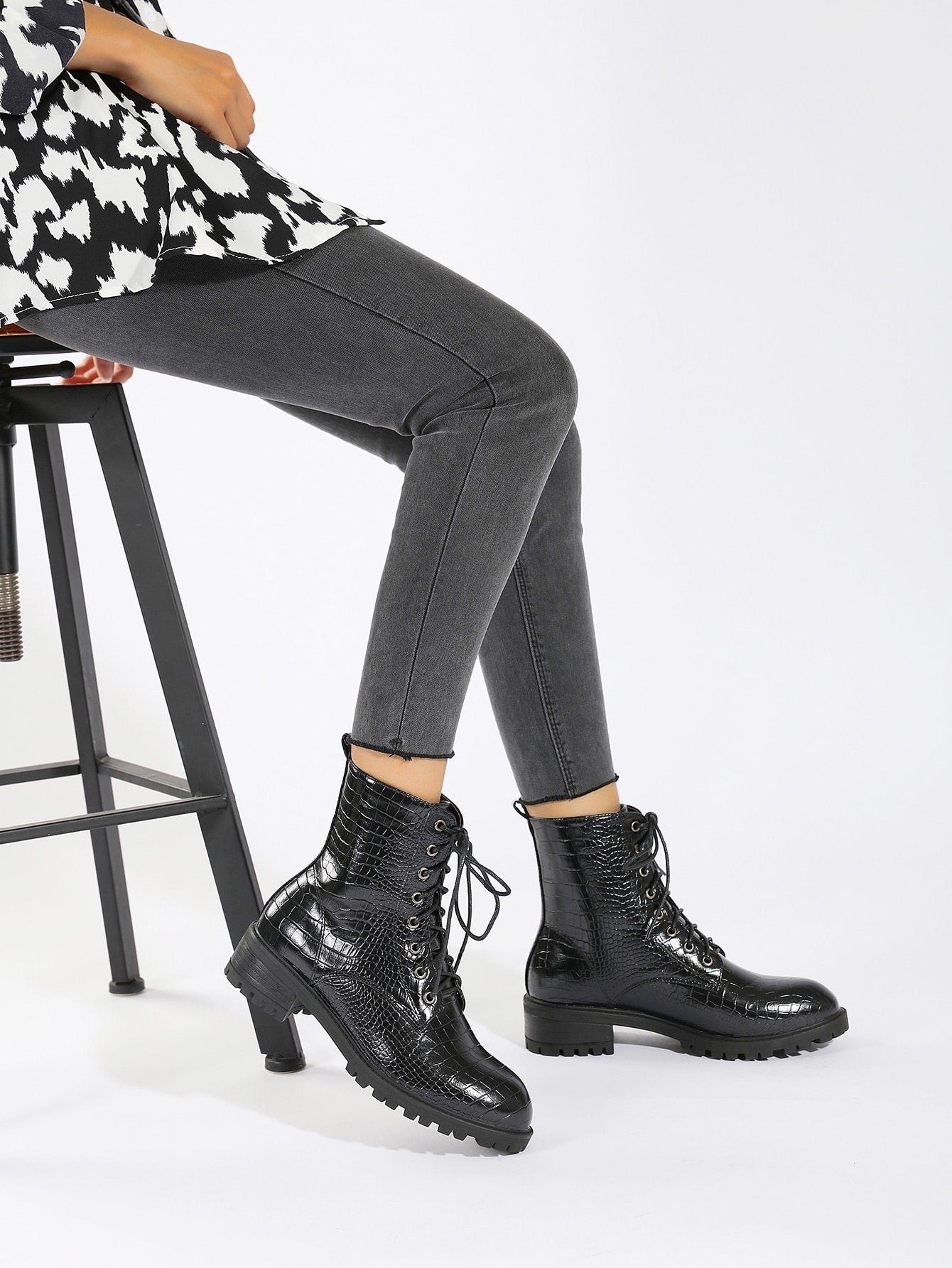 Black croc clearance lace up boots