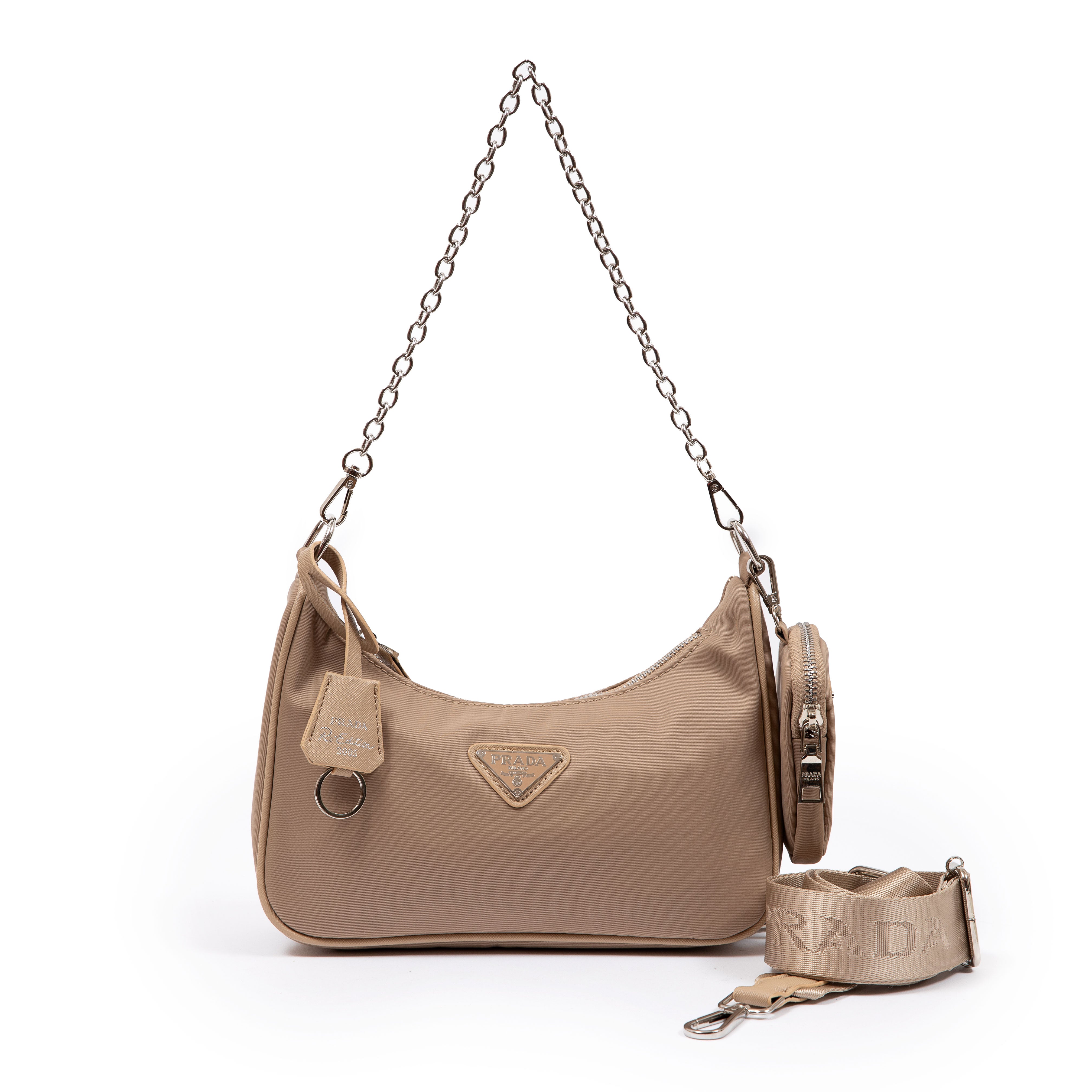 Prada nylon outlet shoulder bag nude