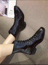 Square Toe Lace Up Ankle Boots Hippochi