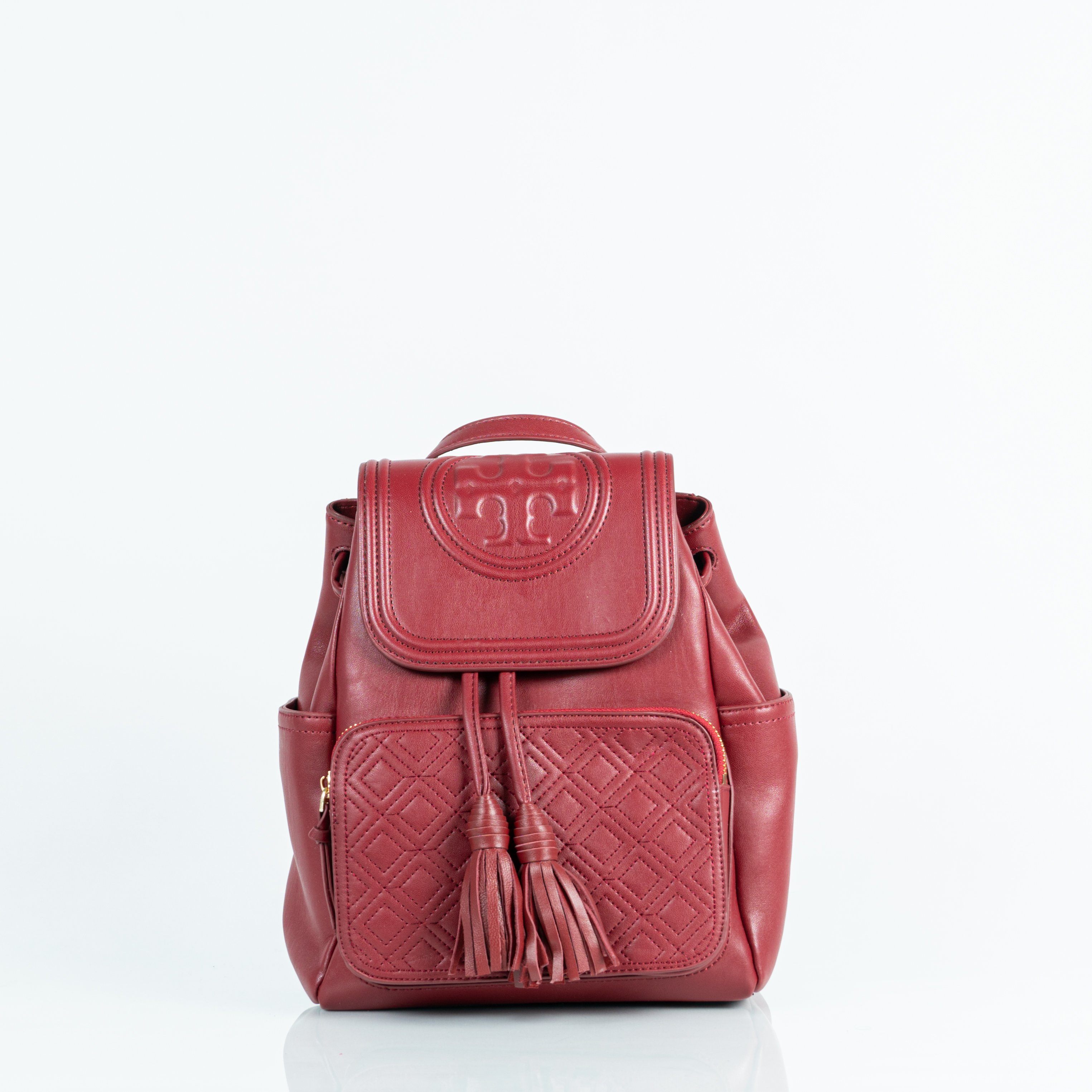 Tory burch red deals leather backpack